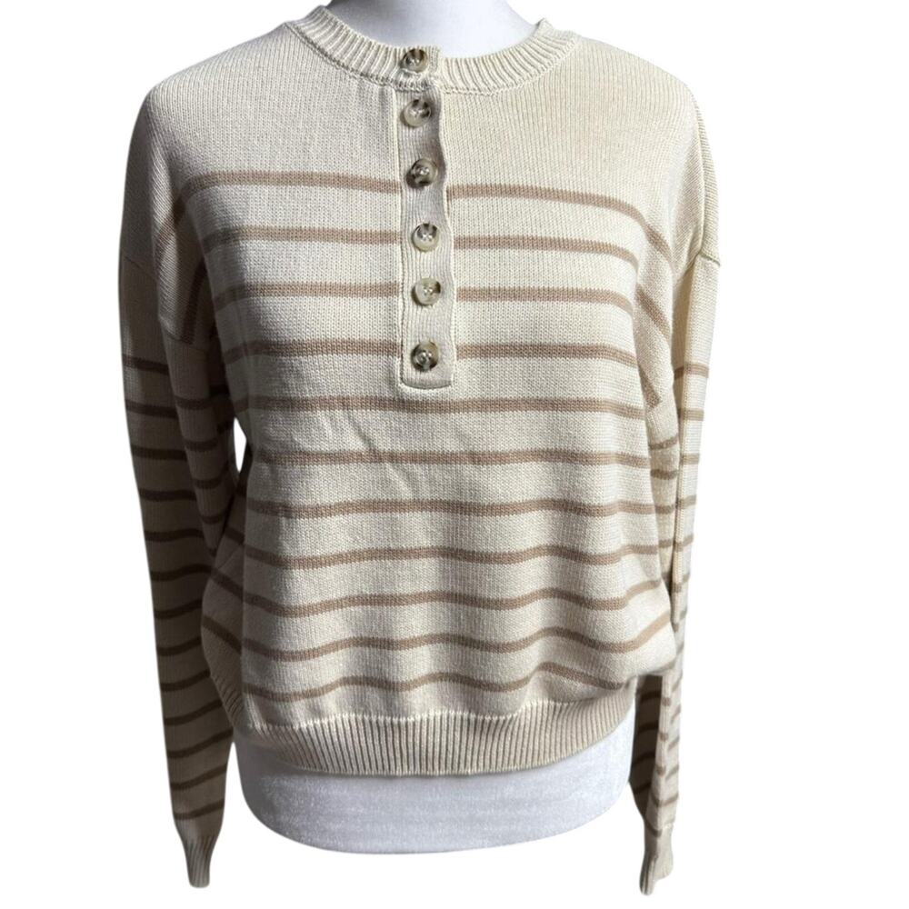 Pink Lily High Funnel Neck Tunic Sweater 5 Button Cream S